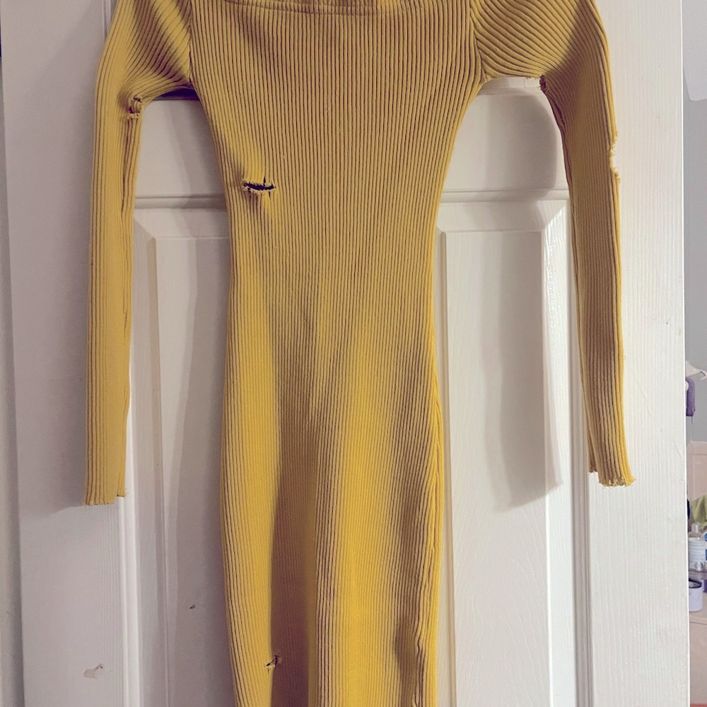 Yellow-Mustard color distress dress